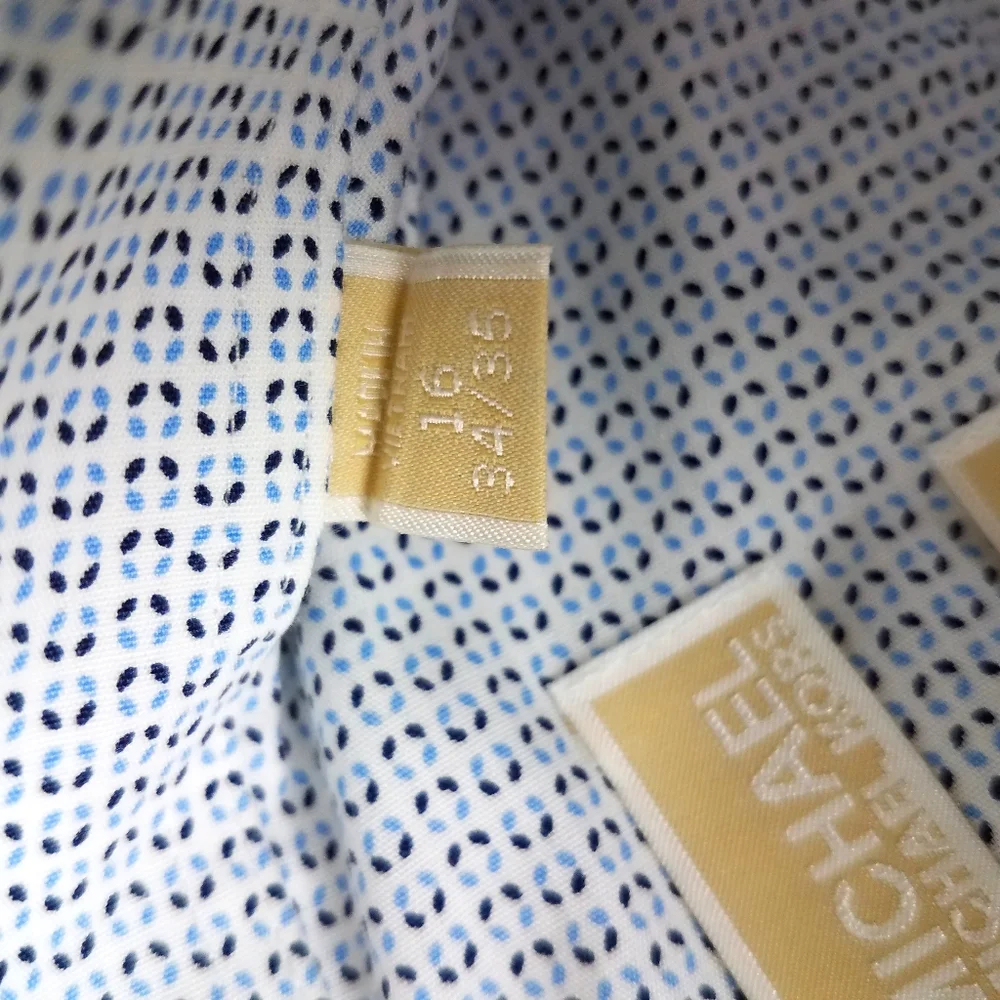 Michael Kors Blue Geometric Abstract Print Button Up Long Sleeve Dress Shirt - Picture 7 of 9